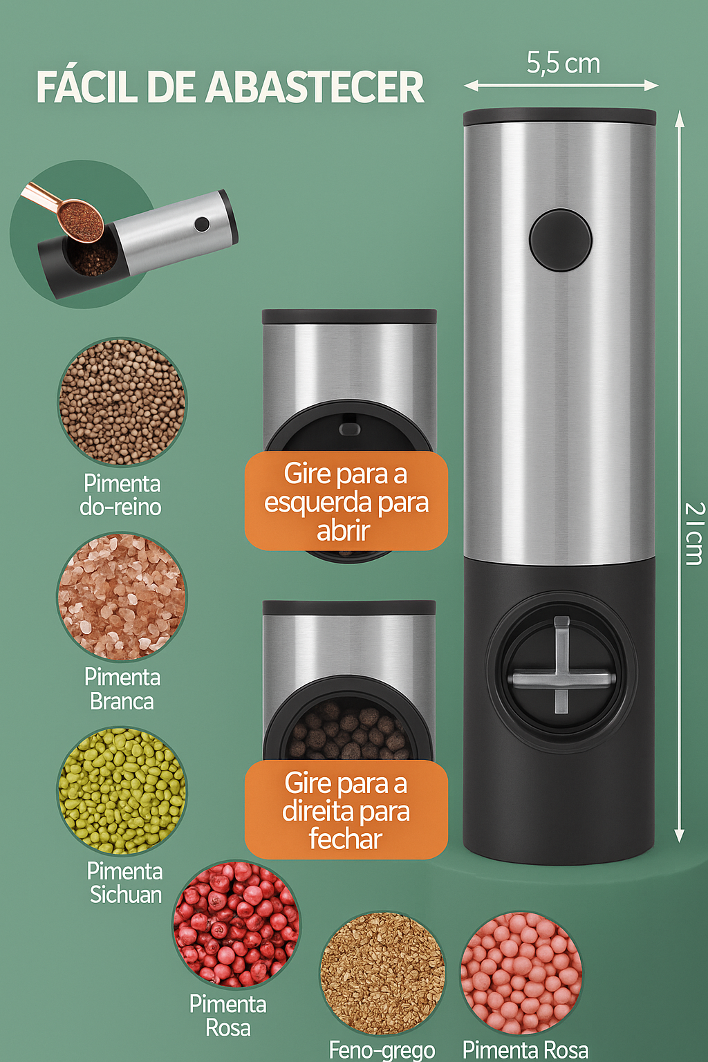 Moedor Elétrico de Sal e Pimenta