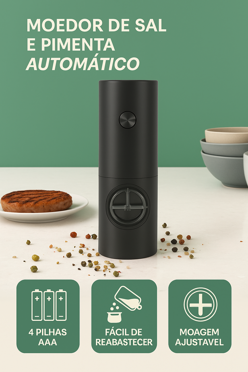 Moedor Elétrico de Sal e Pimenta